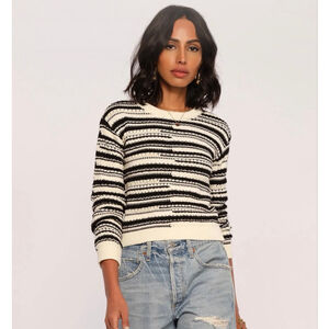 NEW with tags Women's Rubie Heartloom Black White Striped Crew Neck Sweater M